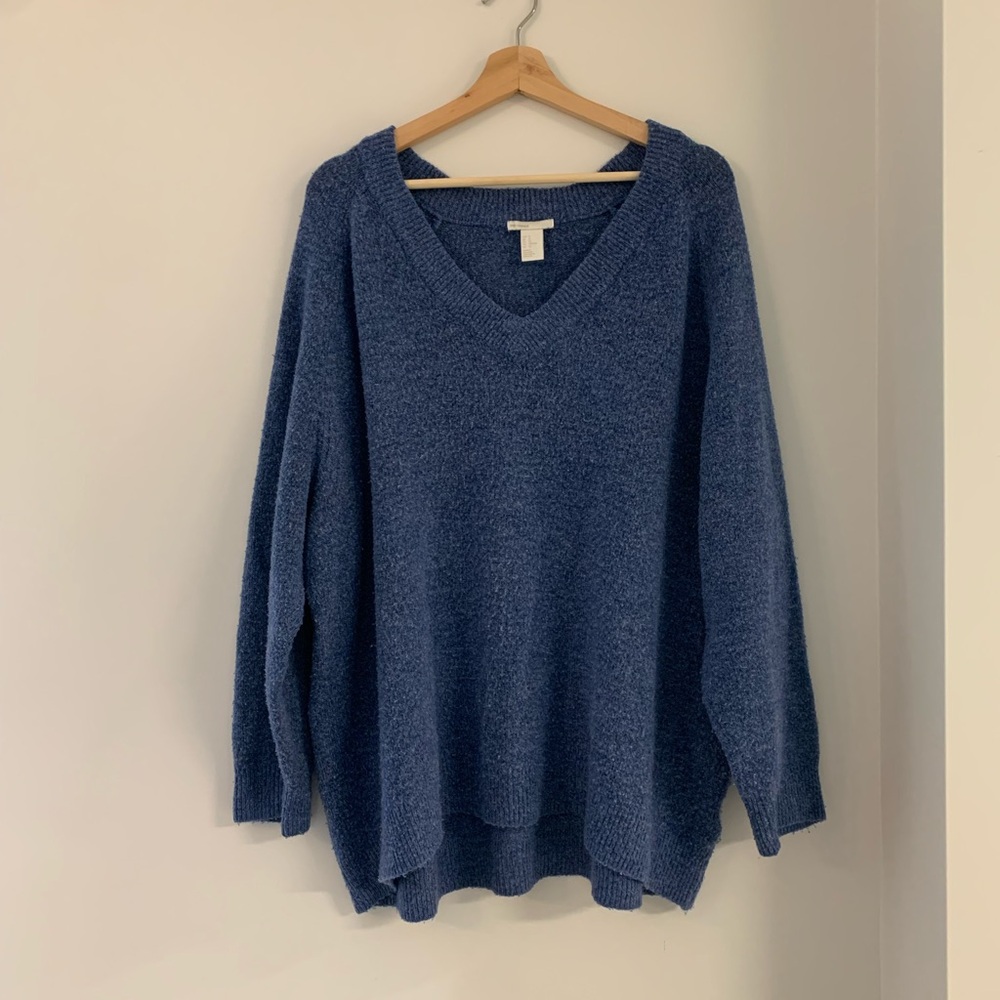 H&M Deep Blue V-Neck Oversized Sweater